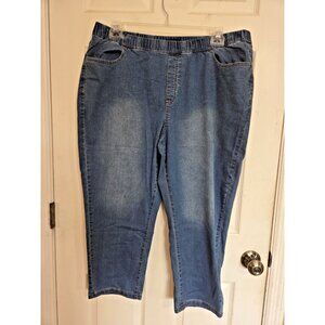 Ellos Womens Plus 22W Denim Blue Jean Crop Distressing Pull On